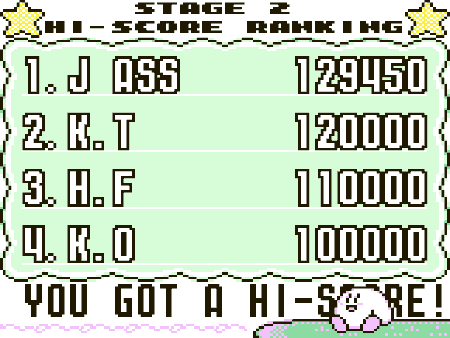 High scores in Kirby's Dream Land