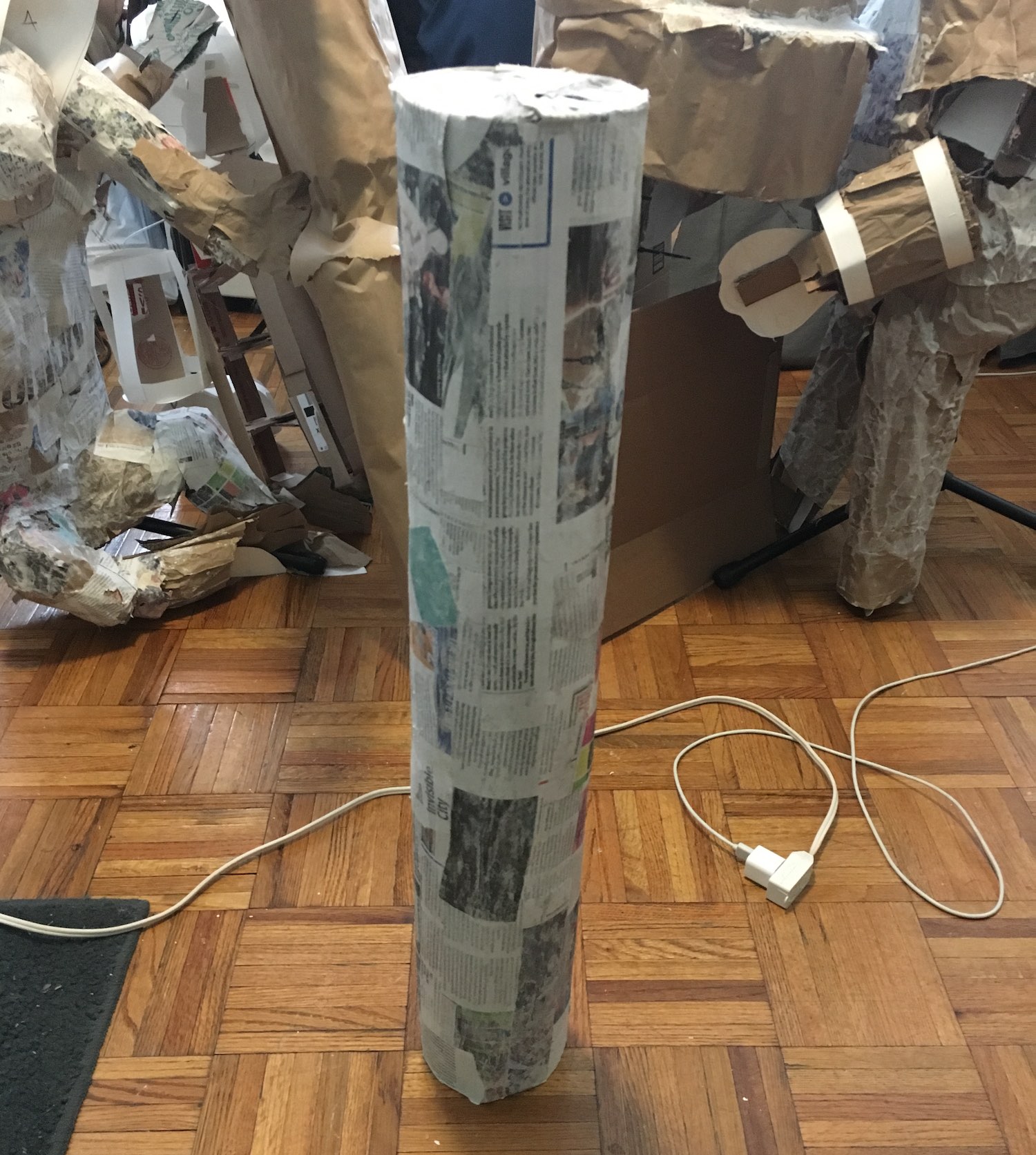 A papier-mâché tube