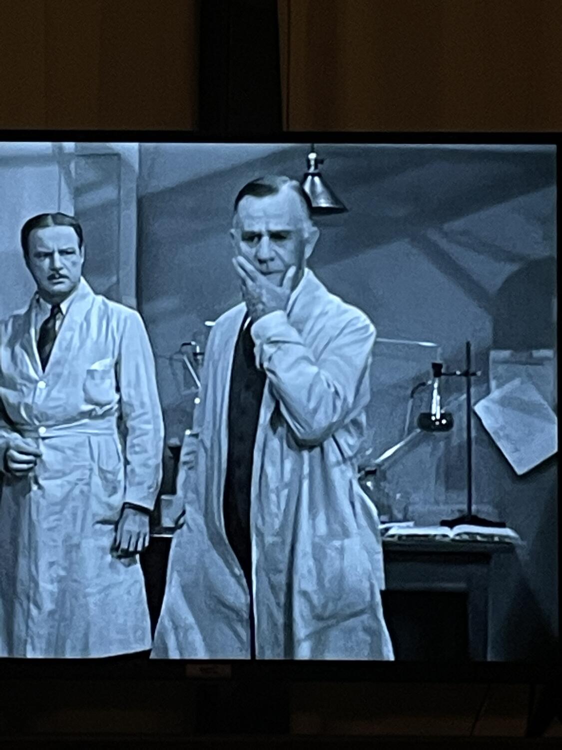 A photo of the television. It's a still of The Invisible Man, from 1933. We're looking at Henry Travers, who plays Clarence in It's A Wonderful Life