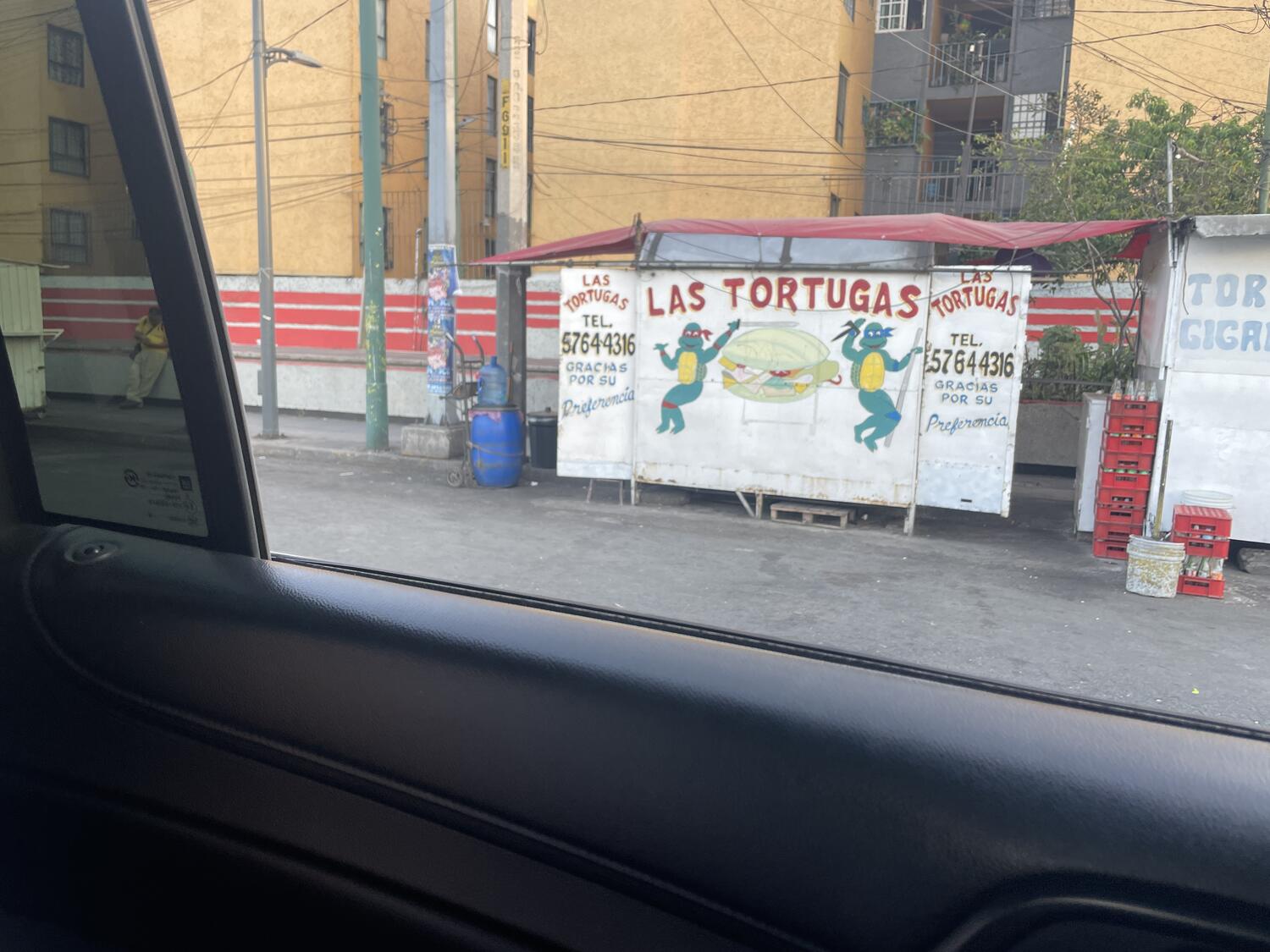 A food cart with the Ninja Turtles painted on the side. It reads LAS TORTUGAS